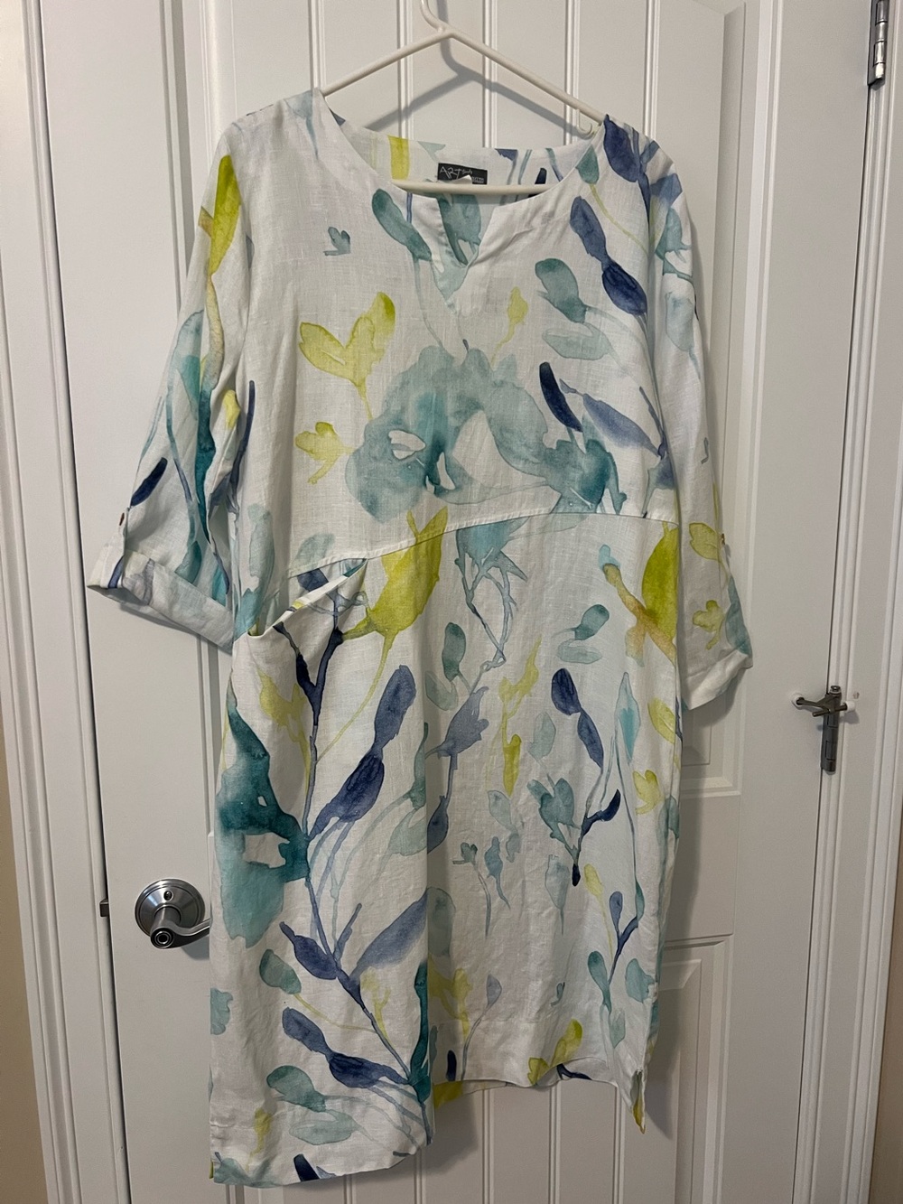 Watercolor painting linen dress by Dolcezza- size M